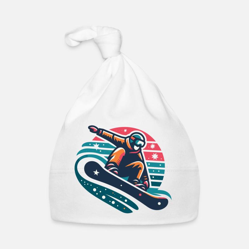 Dynamische Snowboarder-Bewegungsillustration Baby Bio-Mütze