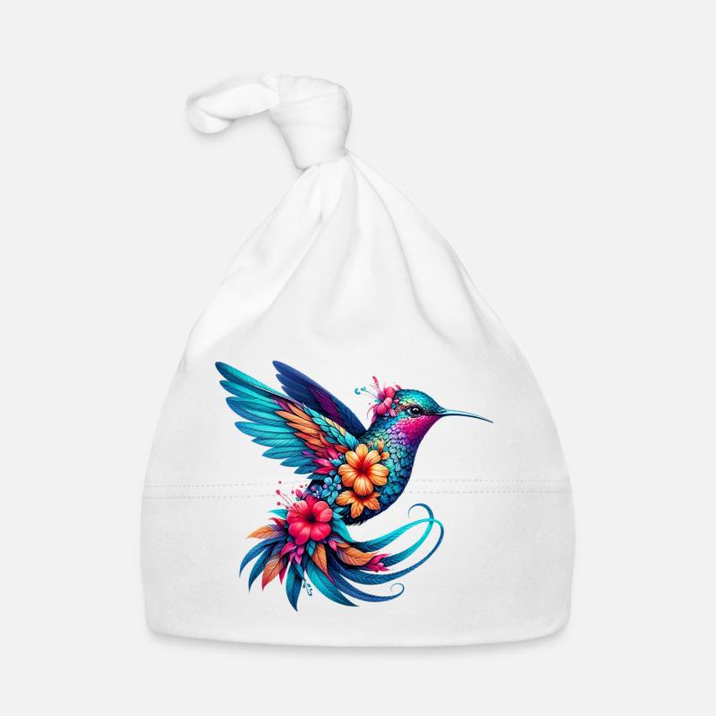 Hummingbird decorated with flowers Organic Baby Cap