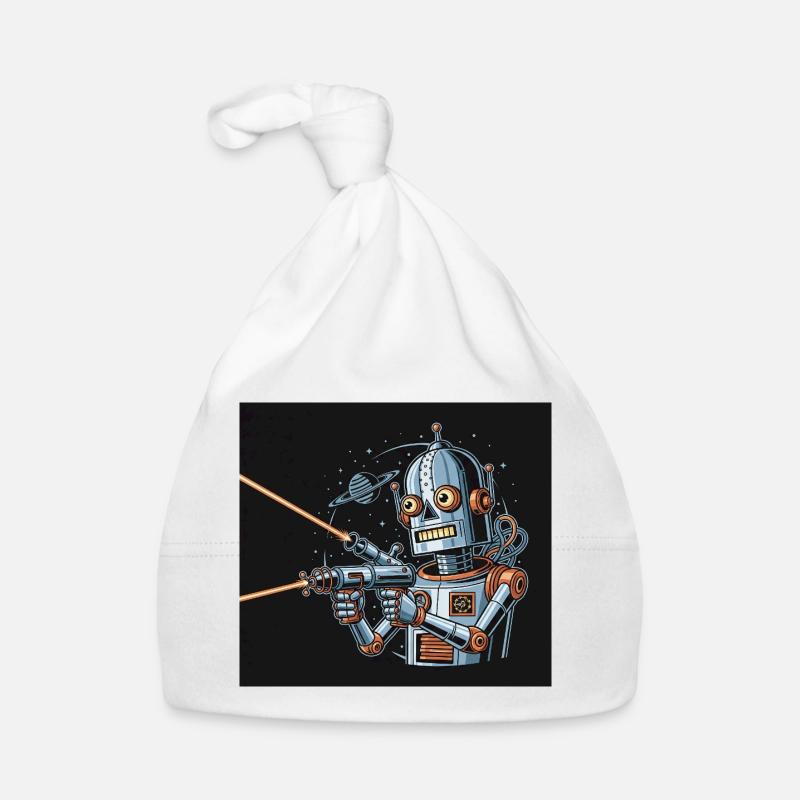Retro Sci-Fi Roboter mit Laserwaffe Baby Bio-Mütze