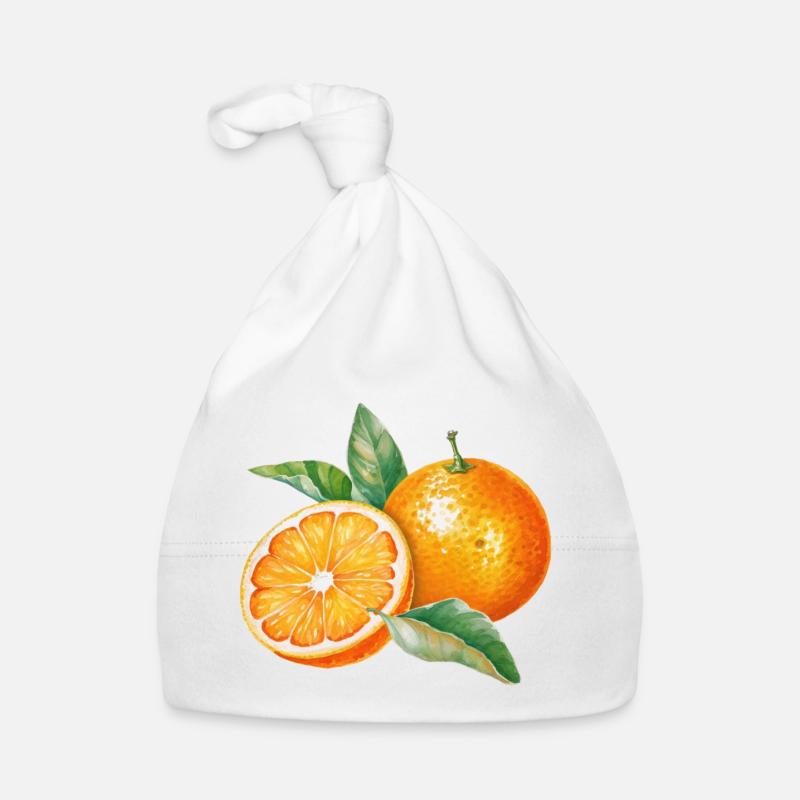 Wasserfarbene Orangenfrüchte mit Blättern Baby Bio-Mütze
