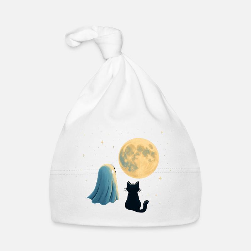 Moonlit Night: Ghost and Cat Organic Baby Cap