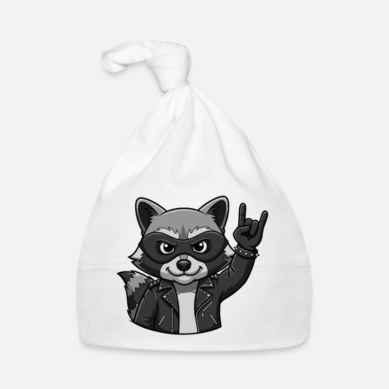 Rocker Waschbär mit Rock On Geste Baby Bio-Mütze