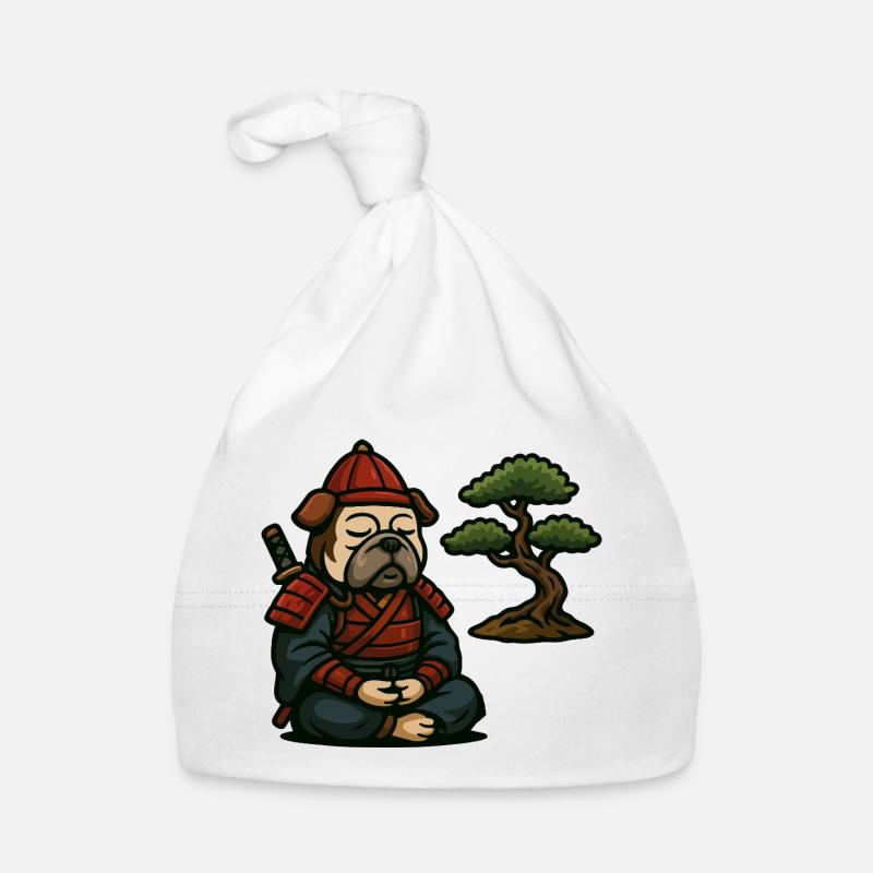 Bulldog Samurai Meditating with Bonsai Tree Organic Baby Cap