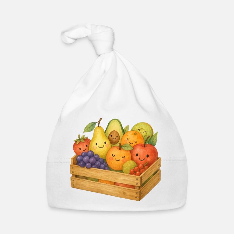 Lächelnder Obstkorb Aquarell Früchte Korb Kinder  Baby Bio-Mütze