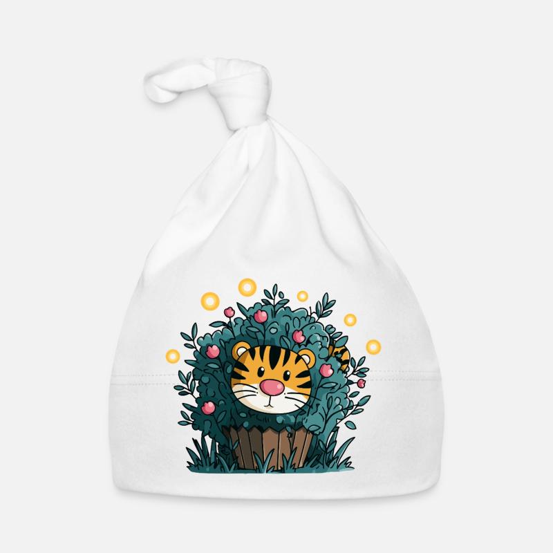 Tigre dans le buisson fleuri Bonnet bio Bébé