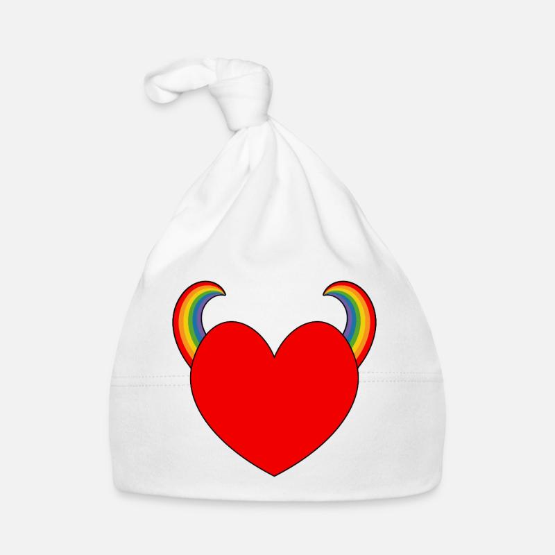 Rotes Herz mit Regenbogenhörnern Baby Bio-Mütze