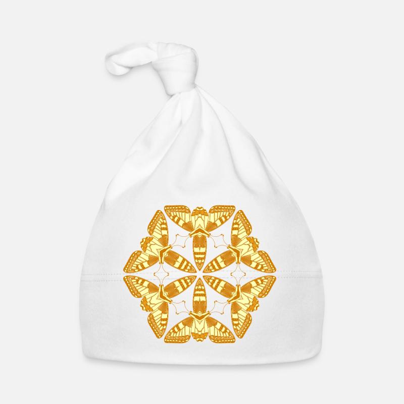 Papillons Mandala dorés – Insectes - Bonnet bio Bébé - blanc