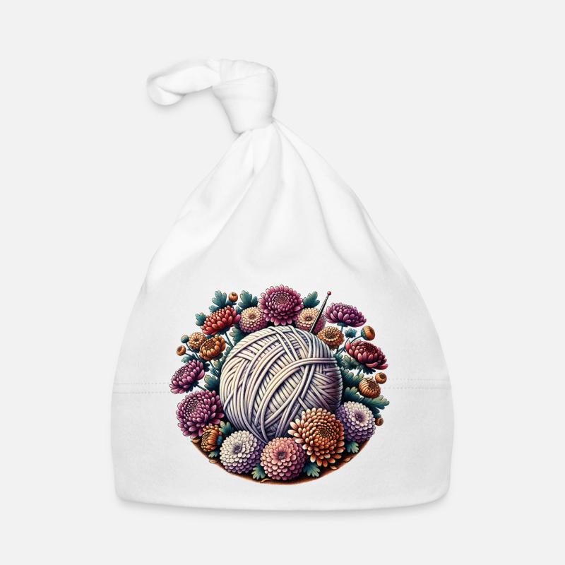 Blumengarnknäuel mit Blüten Baby Bio-Mütze