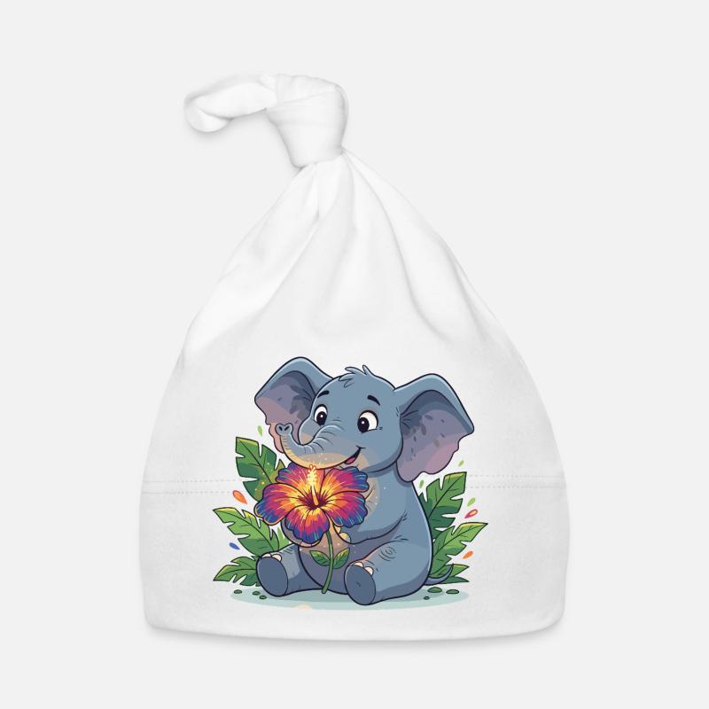Elefant mit Hibiskusblüte Baby Bio-Mütze