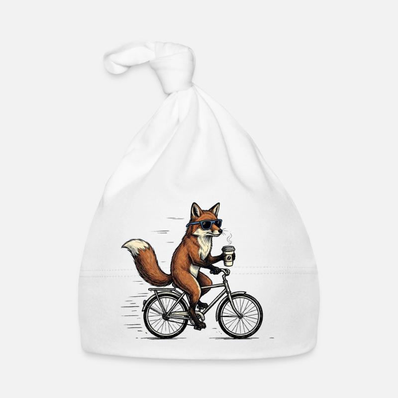 Fox on Bicycle with Coffee – Animal Humor Organic Baby Cap