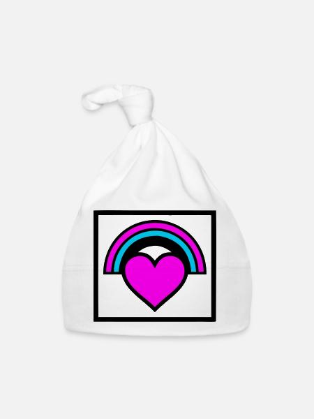 Graphique de cadre en forme de cœur arc-en-ciel - Bonnet bio Bébé - blanc - Devant