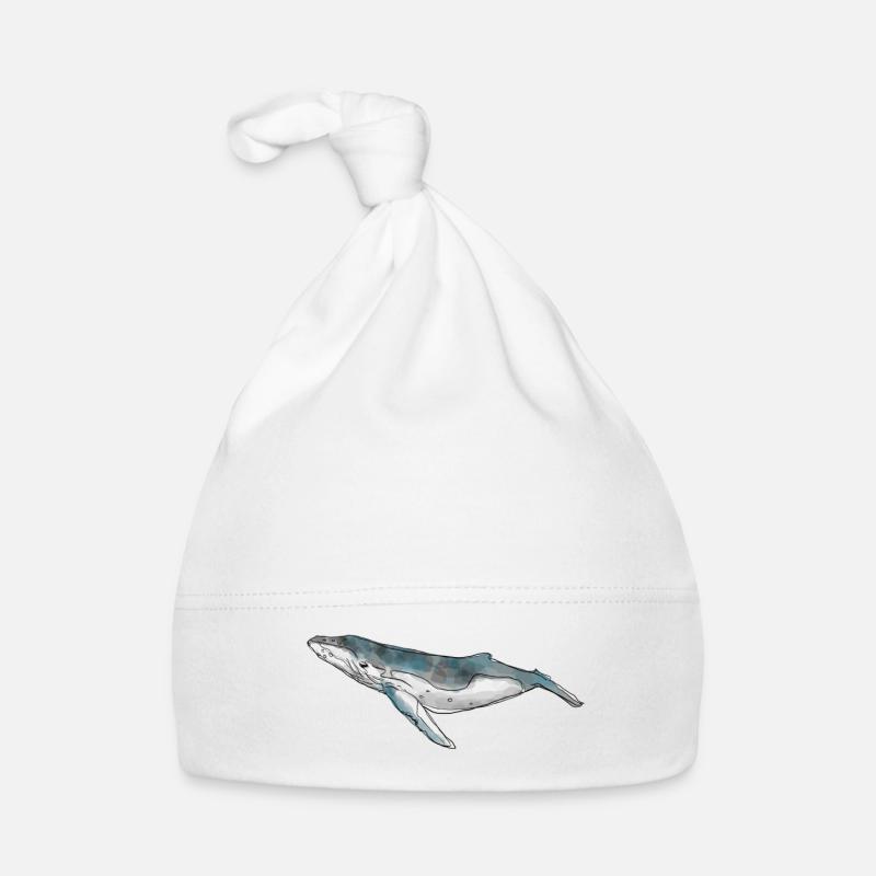 Aquarelle de baleine - Bonnet bio Bébé - blanc