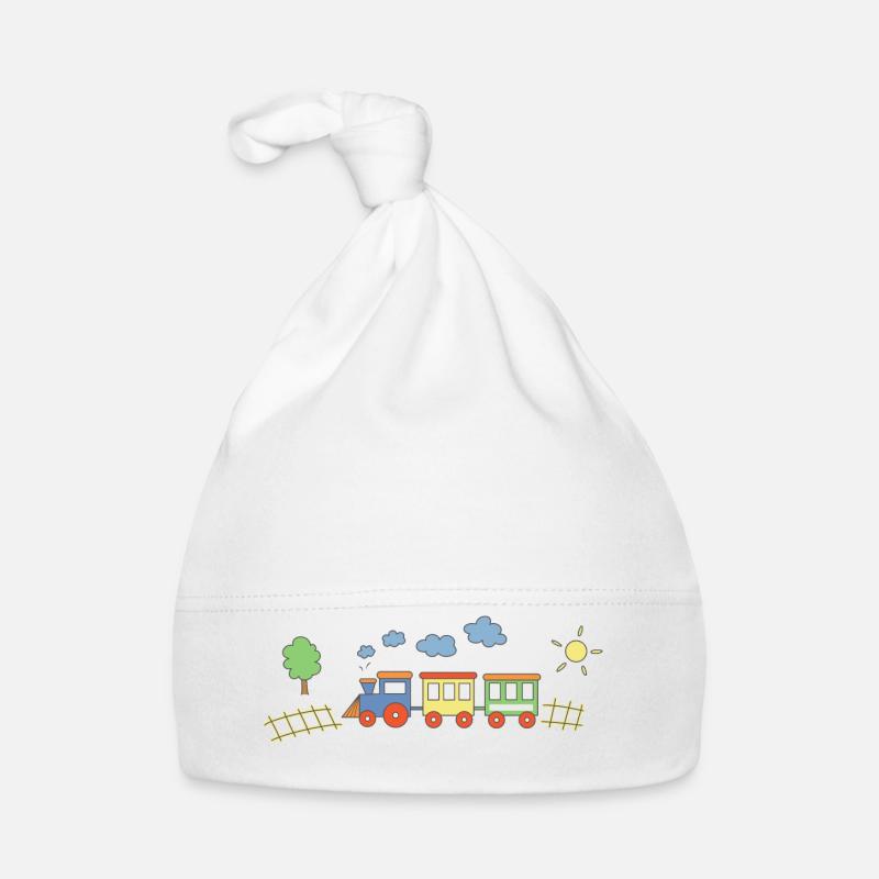 Zug Mit Waggons - Baby Bio-Mütze - Weiß