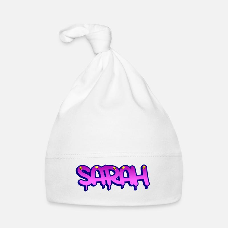 Graffiti prénom Sarah - Bonnet bio Bébé - blanc