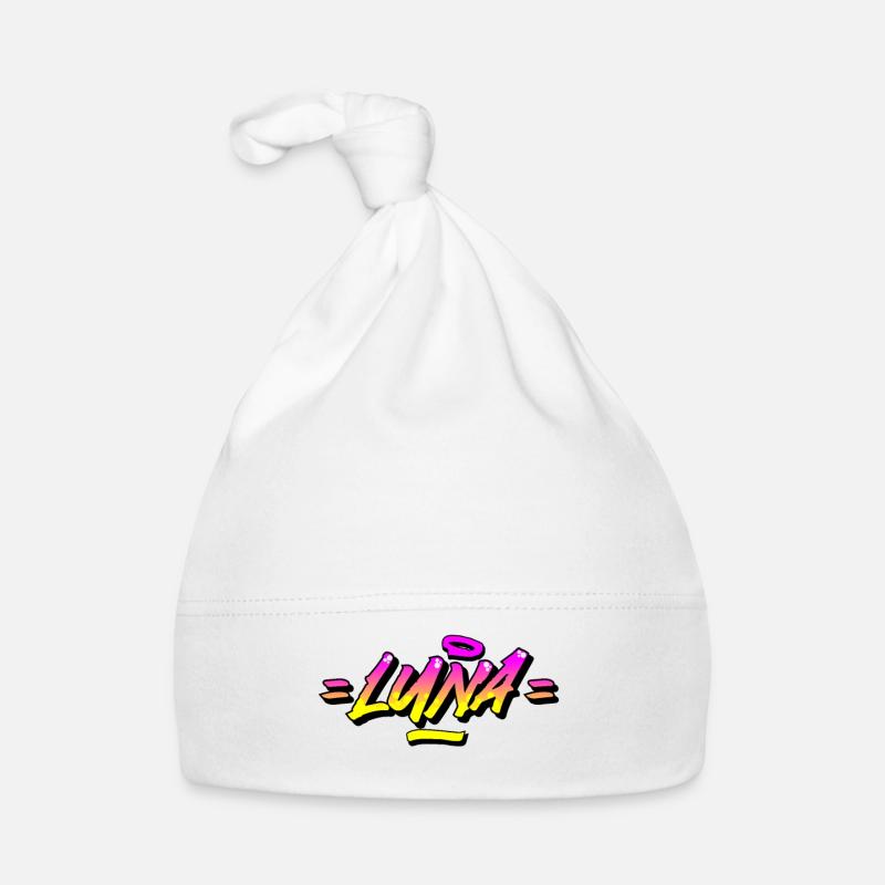 Graffiti Prénom Luna - Bonnet bio Bébé - blanc