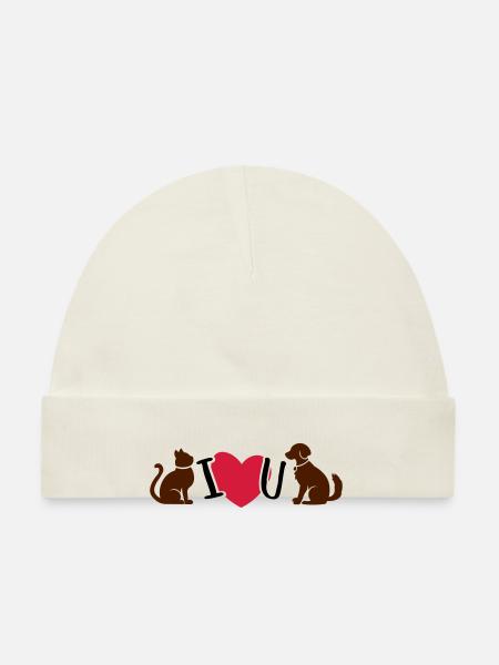 Cat & Dog I Love You - Cat & Dog I love you - Organic Baby Cap - white - Front