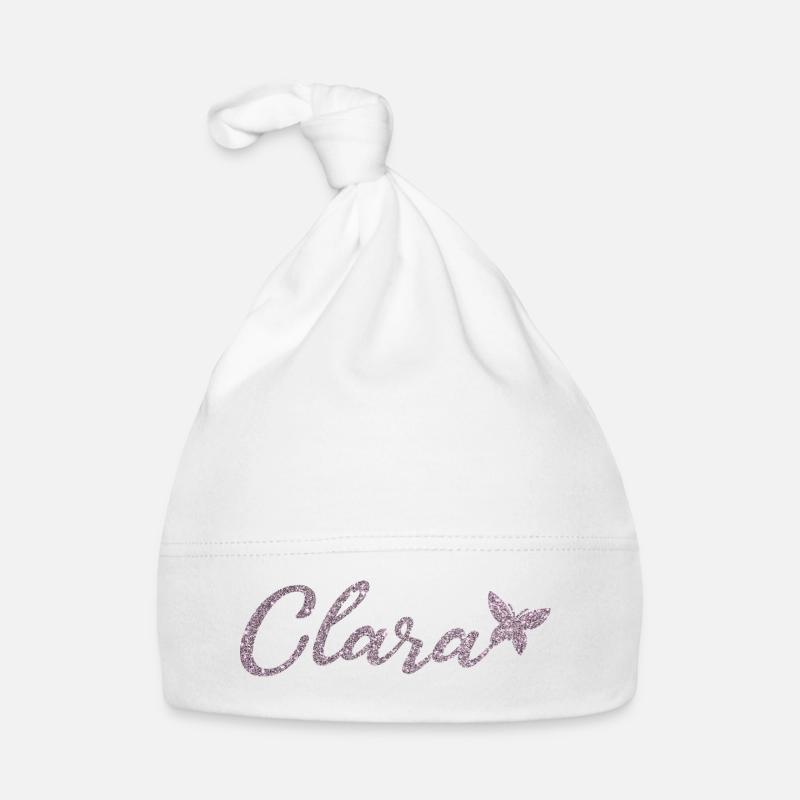 Clara nom prénom rose papillon - Bonnet bio Bébé - blanc