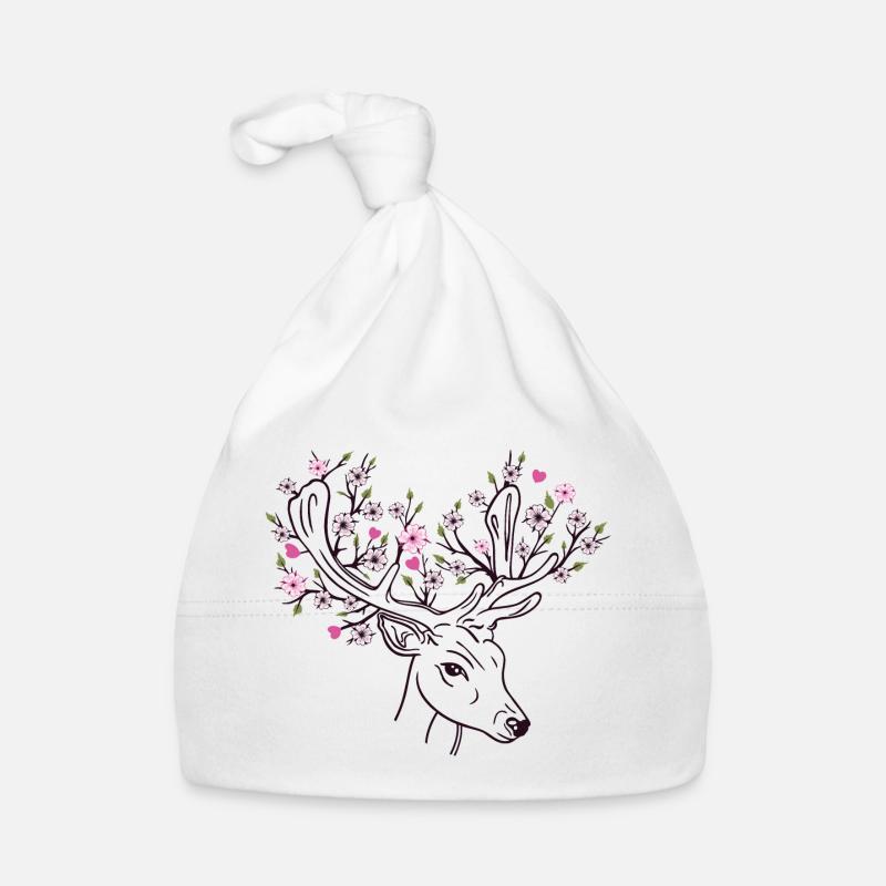 Chevreuil cerf fleur fleur floral printemps - Bonnet bio Bébé - blanc