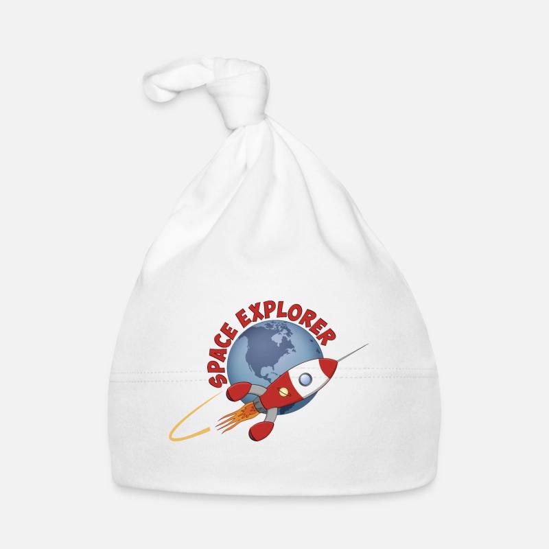 Explorateur de l’espace, la fusée et la terre. - Bonnet bio Bébé - blanc