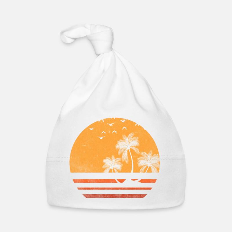 Silhouette du coucher de soleil de la palmière - Bonnet bio Bébé - blanc