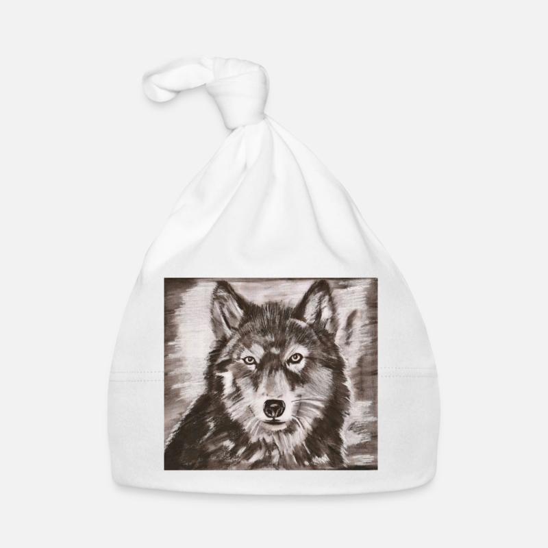 Wolfs Porträt – kraftvolle Wolfsskizze Baby Bio-Mütze