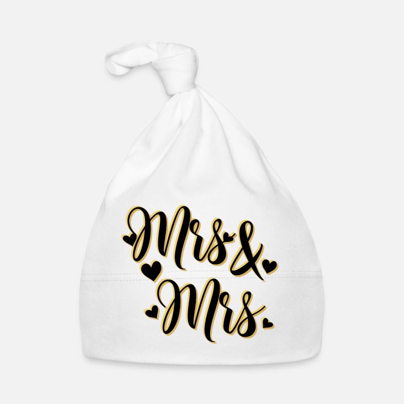 Mrs. and Mrs. in gold script Organic Baby Cap