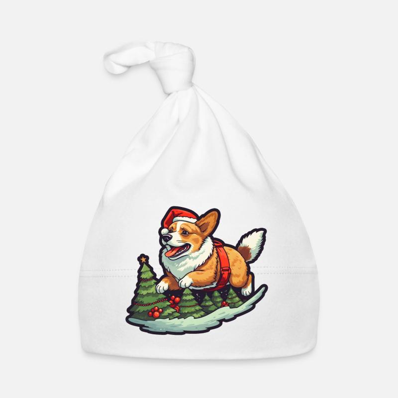 Weihnachten Happy Corgi im Kiefernwald Baby Bio-Mütze