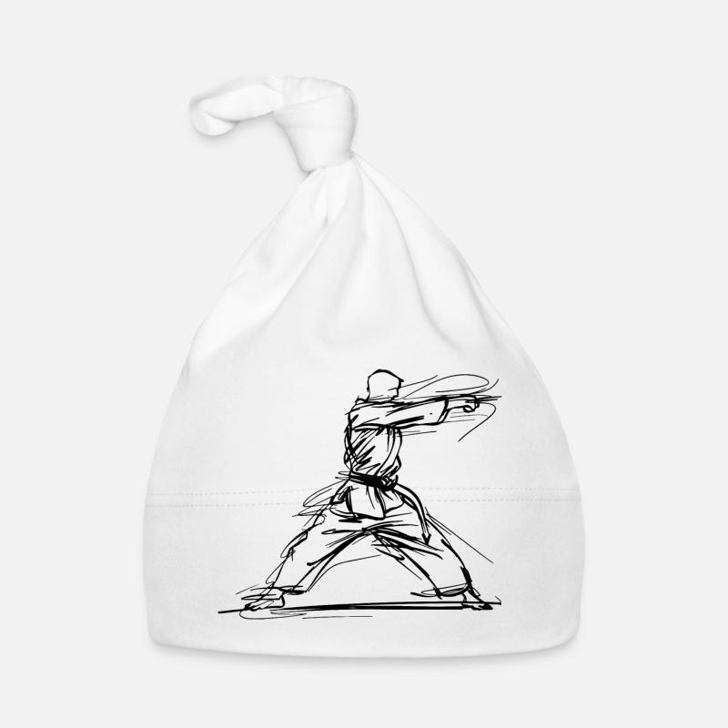 Karateka One Line Drawing - Bonnet bio Bébé - blanc