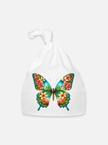 Schmetterling Plumeria Frangipani Plumerie - Baby Bio-Mütze - Weiß - Vorne