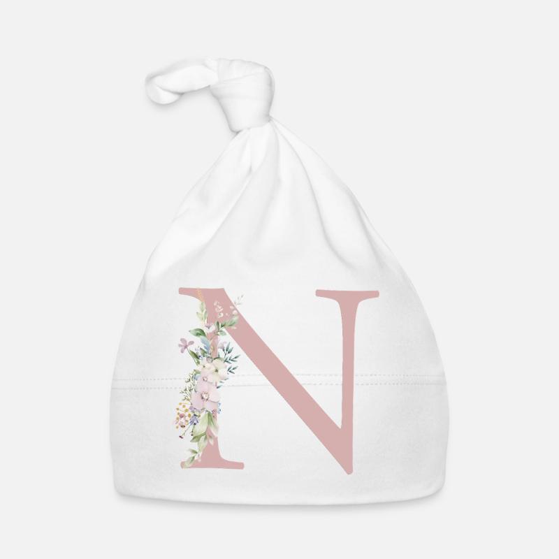 N Monogram, Floral, Personalizable Organic Baby Cap