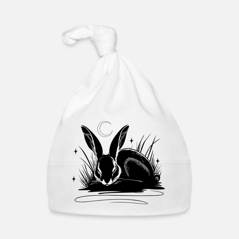 Schlafender Hase im Gras mit Mond und Sternen Baby Bio-Mütze