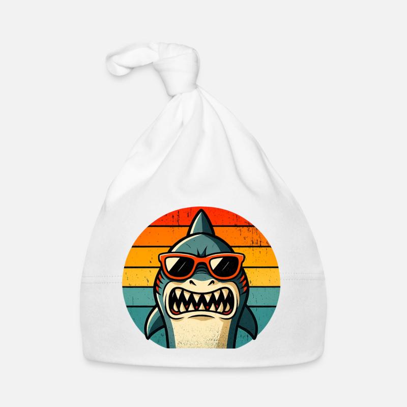 Requin Cool avec Lunettes de Soleil - Bonnet bio Bébé - blanc