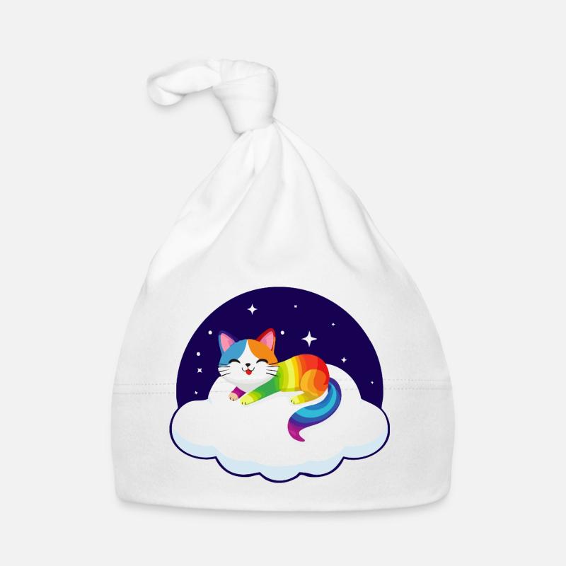 Motley cat floats on cloud (night) Organic Baby Cap