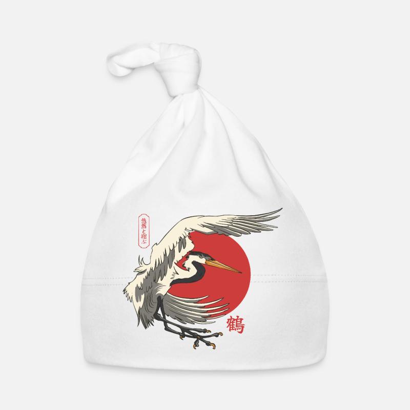 Japanese crane with red sun Organic Baby Cap