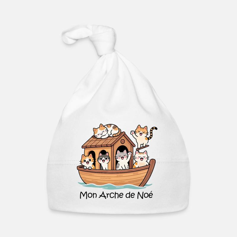 Arche de Noé avec des chats - Bonnet bio Bébé - blanc