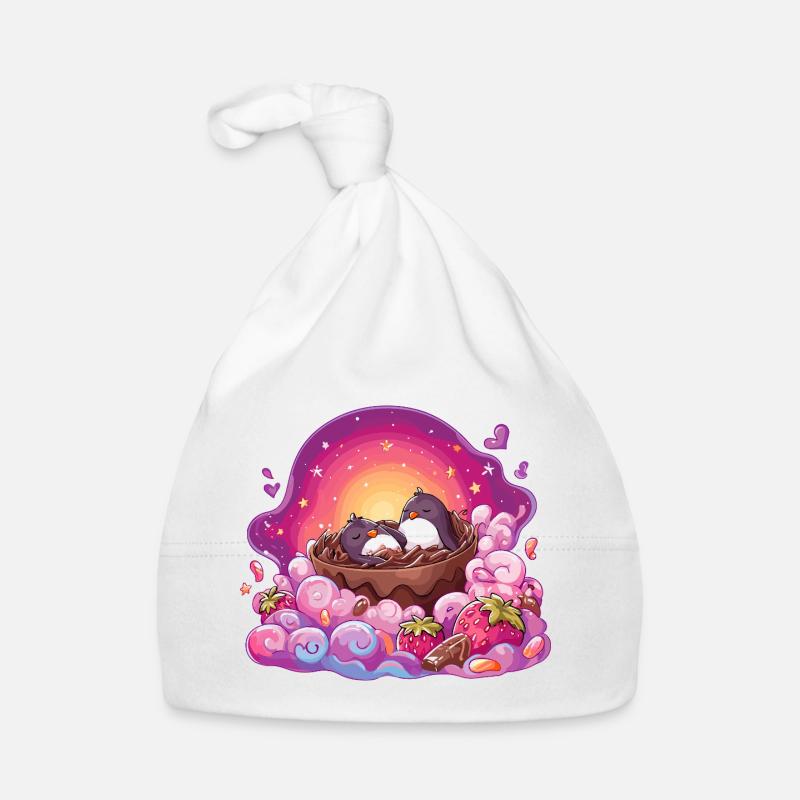 Doux nid de manchots dans un rêve de chocolat Bonnet bio Bébé