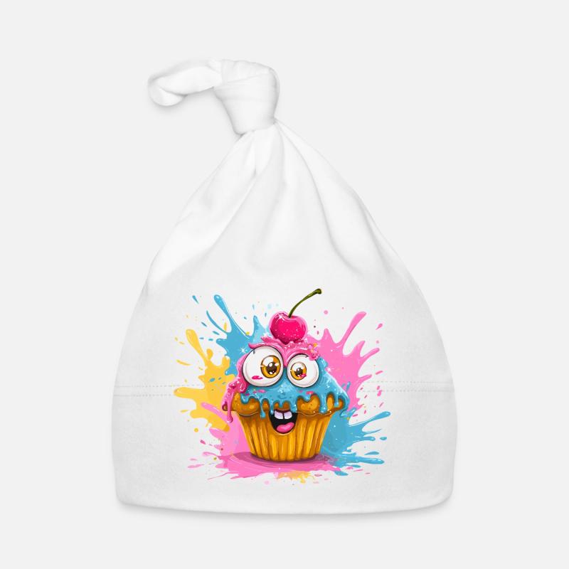 Bunter Cupcake mit Glubschaugen Baby Bio-Mütze