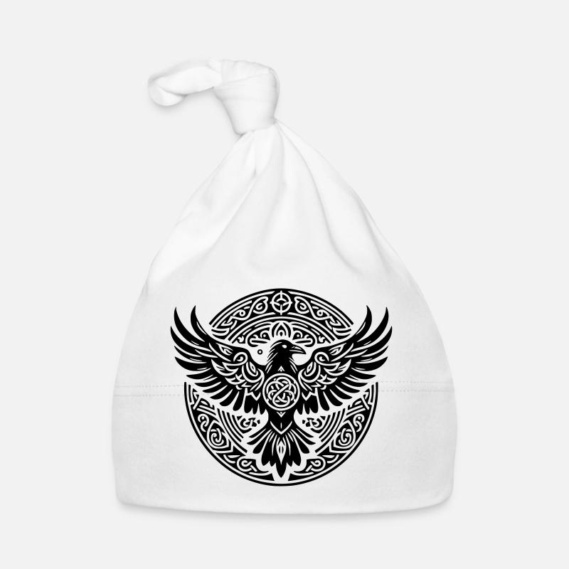 Corbeau triskel - Silence noir - Bonnet bio Bébé - blanc