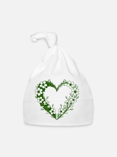 Grünes Blumenherz Florale Silhouette - Baby Bio-Mütze - Weiß - Vorne