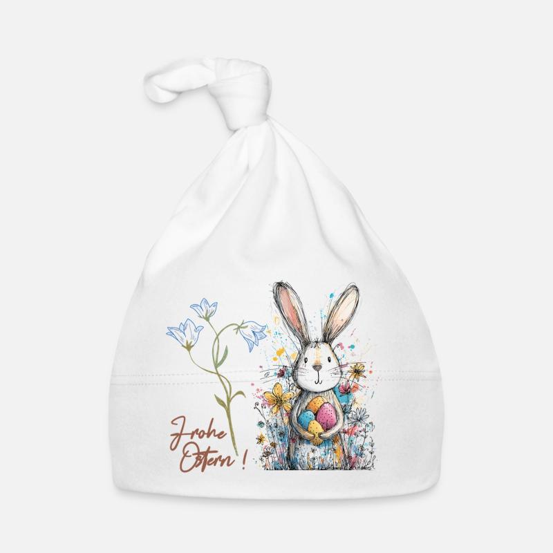 Lapin de Pâques avec des œufs colorés - Bonnet bio Bébé - blanc