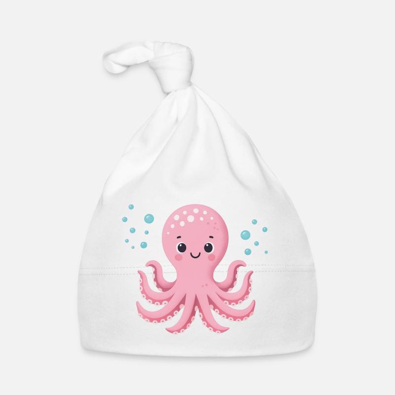Pink Octopus with Bubbles Organic Baby Cap
