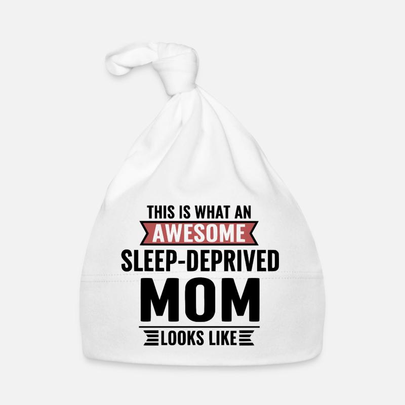 So sieht eine großartige, schlaflose Mutter aus. Baby Bio-Mütze