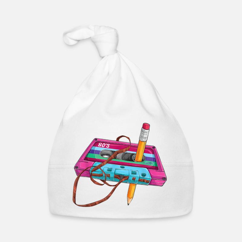 Stylo cassette des années 80 - Bonnet bio Bébé - blanc