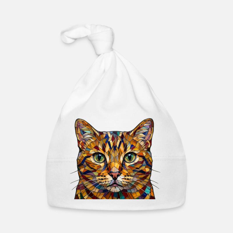 Katze in buntem Mosaikmuster in Regenbogenfarben Baby Bio-Mütze