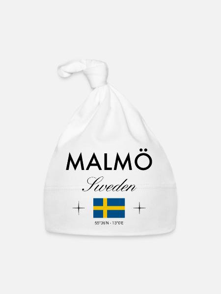 Malmö, Suède, Coordonnées Souvenir de voyage - Bonnet bio Bébé - blanc - Devant