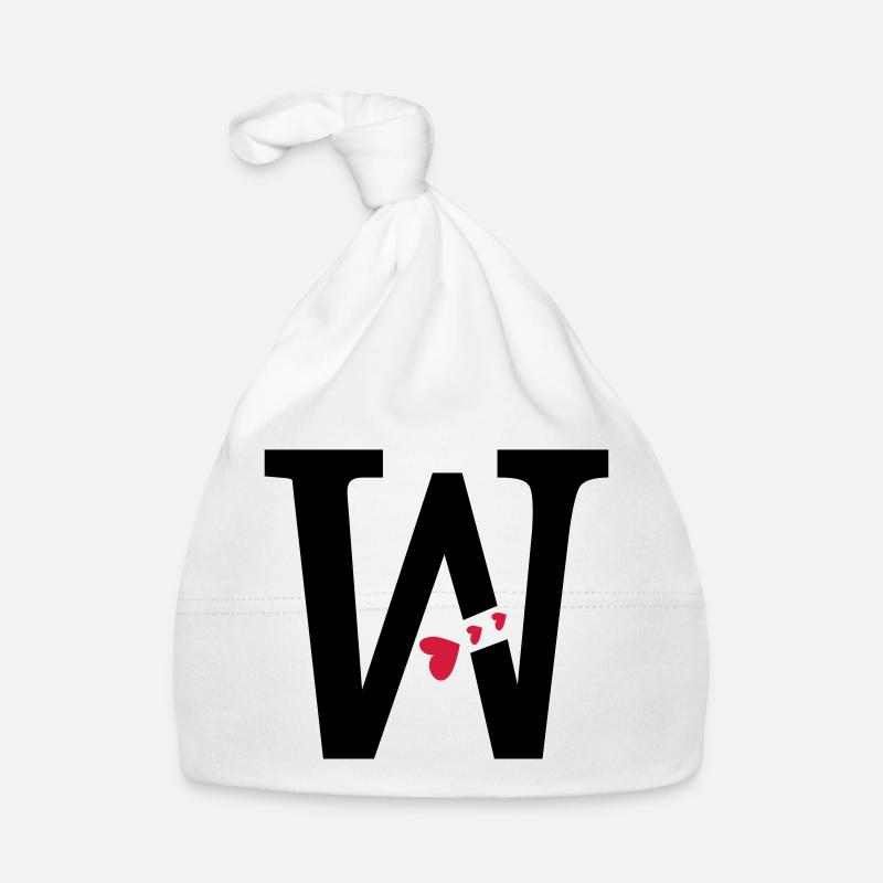 Capital lettre W avec des coeurs - Bonnet bio Bébé - blanc