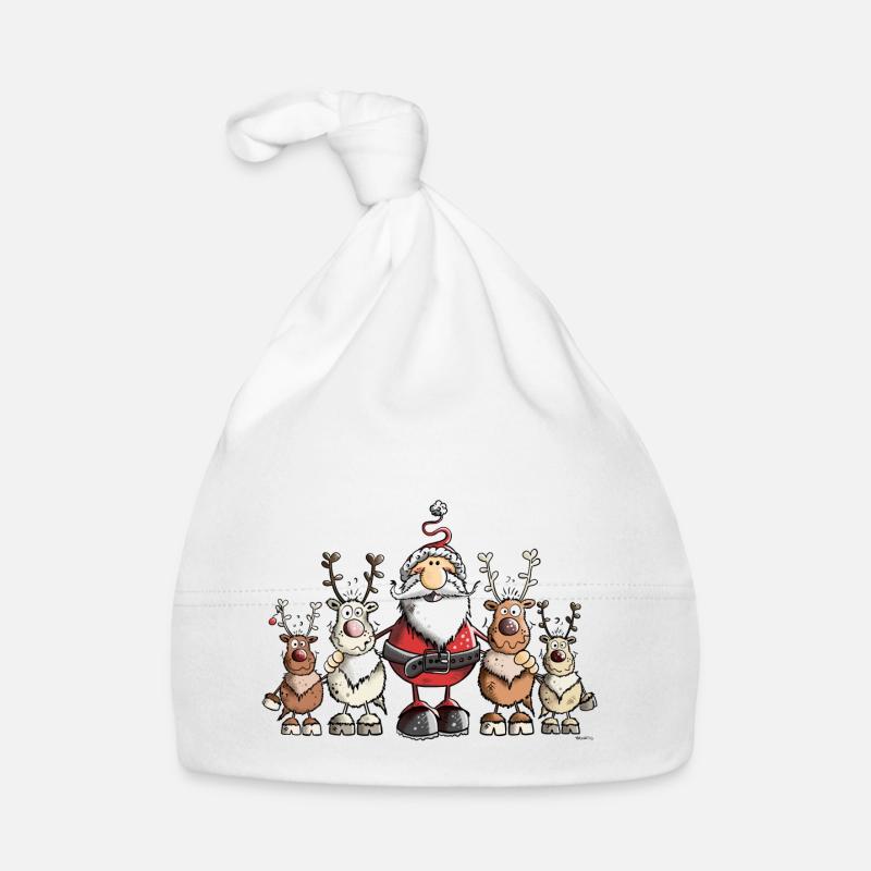 Le Père Noël et son rennes. - Bonnet bio Bébé - blanc