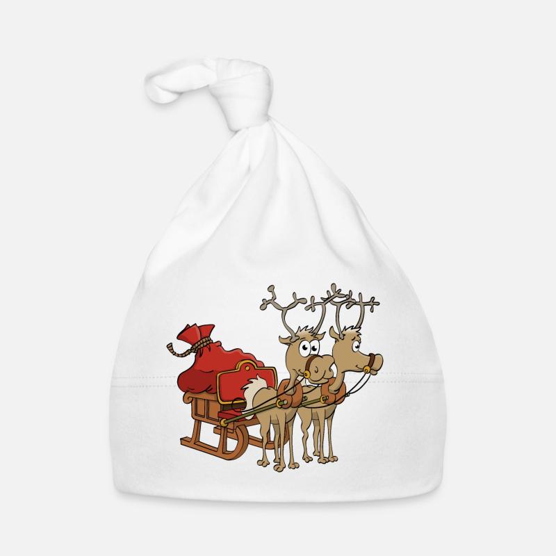 Santa's sleigh with two reindeer. Organic Baby Cap