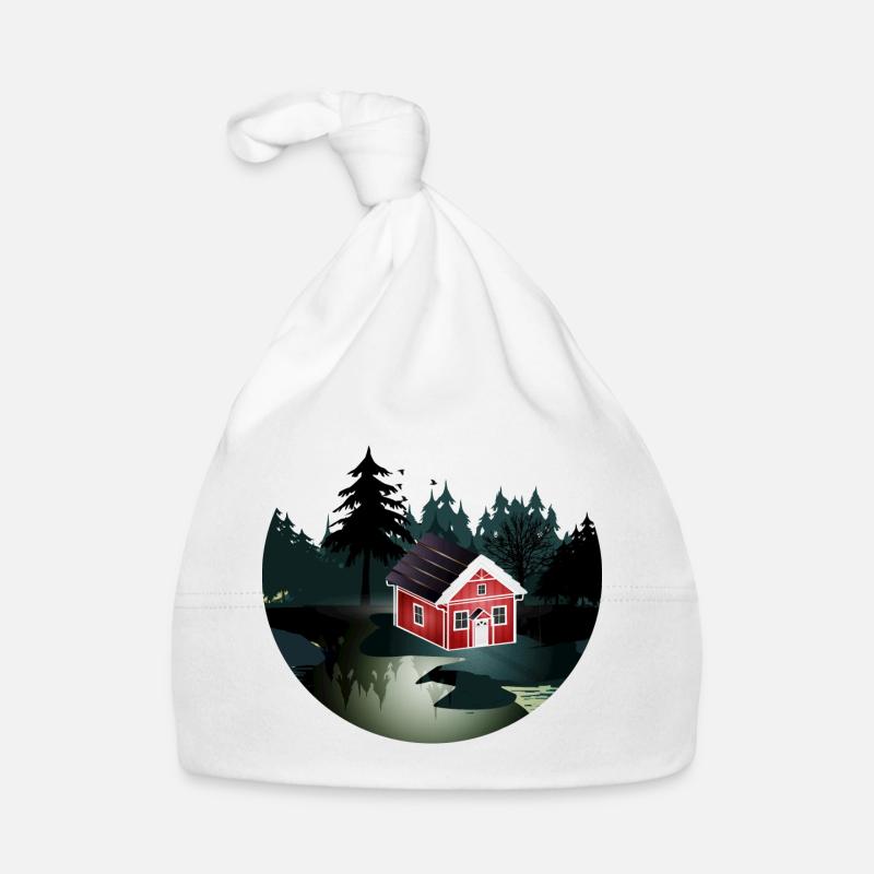 petite maison suédoise rouge à l'orée de la forêt Bonnet bio Bébé