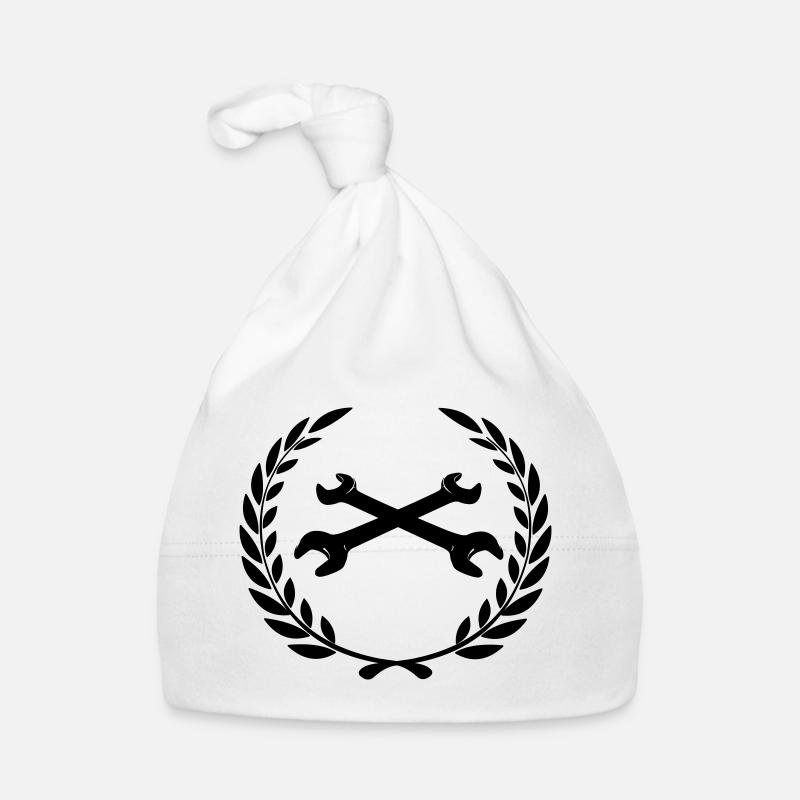 Wrenches logo for tinkerer in laurel wreath Organic Baby Cap